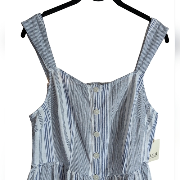 🌊 a.n.a Blue & White Stripe Button Front Midi Dress - NWT | Size Medium - Picture 4 of 10